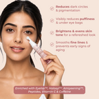 Model applying CIEL Under Eye Repair Serum with roller, with benefits: reduces dark circles, puffiness, brightens and smooths fine lines