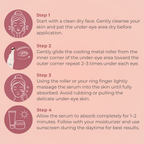 How to use CIEL Under Eye Repair Serum in four steps: cleanse, glide the cooling roller, massage in, follow with moisturiser